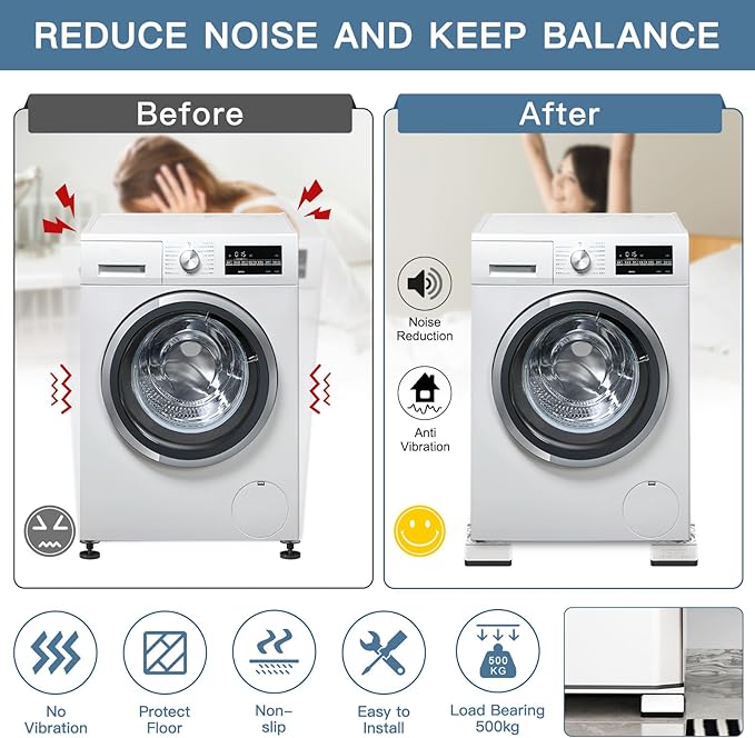 DEWEL Anti Vibration Pads for Washing Machine & Dryer, 4 Pack, 1100LB Capacity