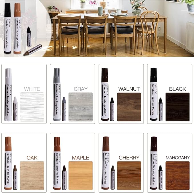 SEISSO Furniture Repair Kit - 17PCS Wood Markers & Wax Sticks for Scratches & Stains