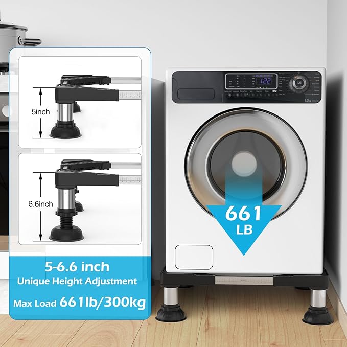 DEWEL Adjustable Mini Fridge & Washing Machine Stand 5"-6.6" Height, 661LB Load, Fits 17"-22"