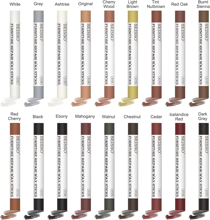 SEISSO Wood Filler Sticks – 18 Color Wax Crayons for Furniture Repair