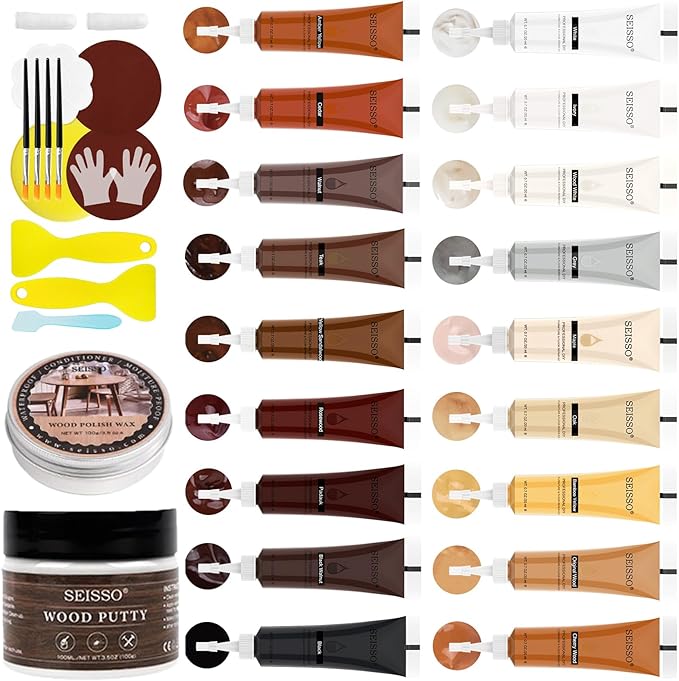 SEISSO 36 PCS Wood Furniture Repair Kit – Resin Fillers & Putty for Floor & Furniture