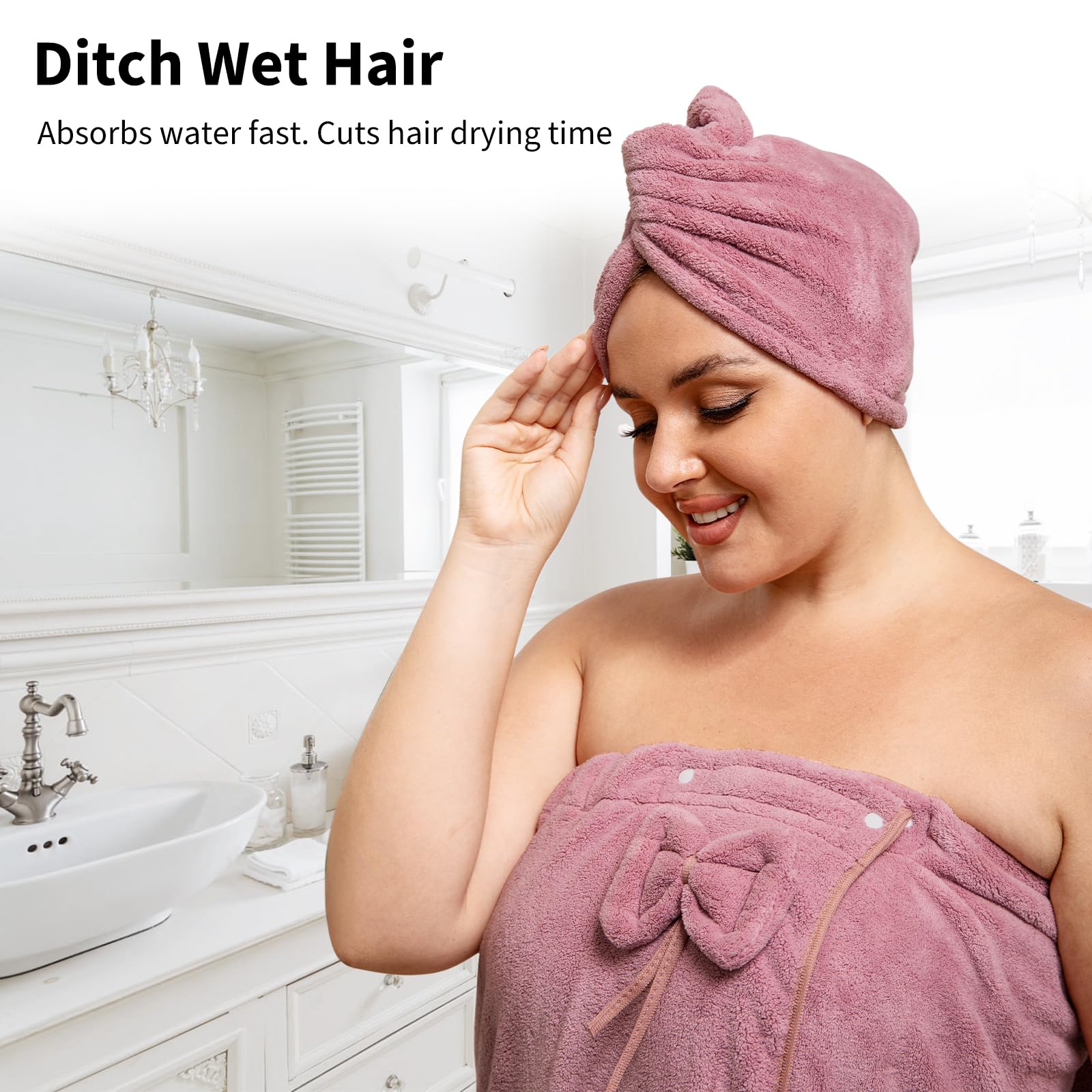 Ultra-Soft, Quick-Drying Plus Size Bath Towel & Hair Towel Set – Adjustable Shower & Spa Wrap for Women | SEISSO