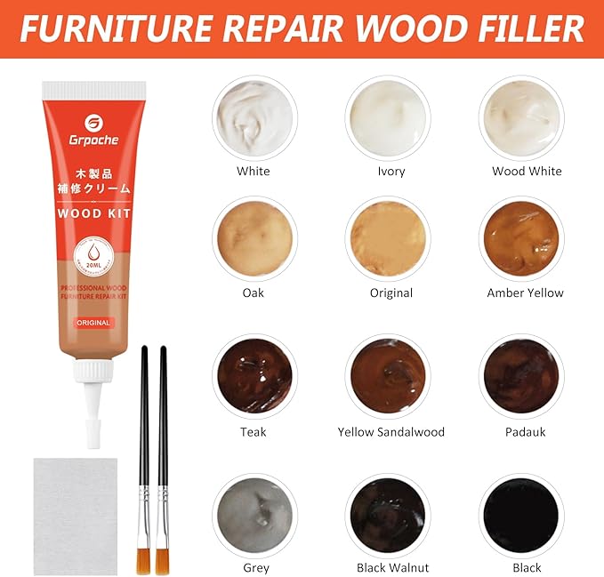 GRPOCHE 36 PCS Wood Repair Kit Floor & Furniture Touch Up Set with Filler Markers Wax