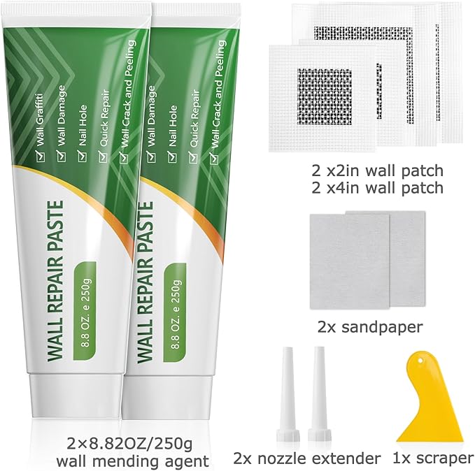 GRPOCHE Wall Patch Repair Kit – 2-Pack Spackle with Scraper for Drywall Holes & Cracks