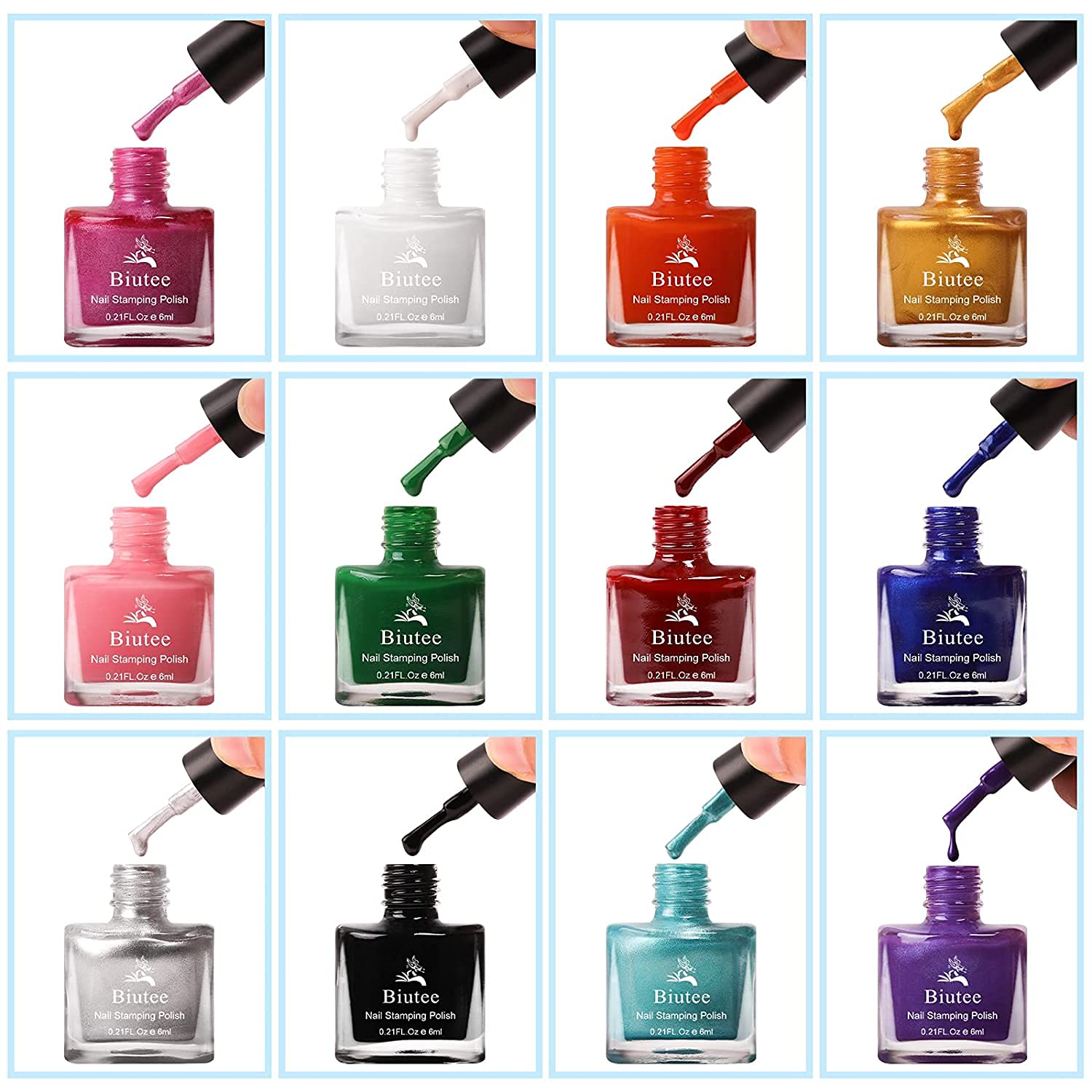 Biutee Nail Stamping Polish – 12 Colors Air Dry Nail Art Polish Set for Stamping Plates, Holiday Manicure Kit
