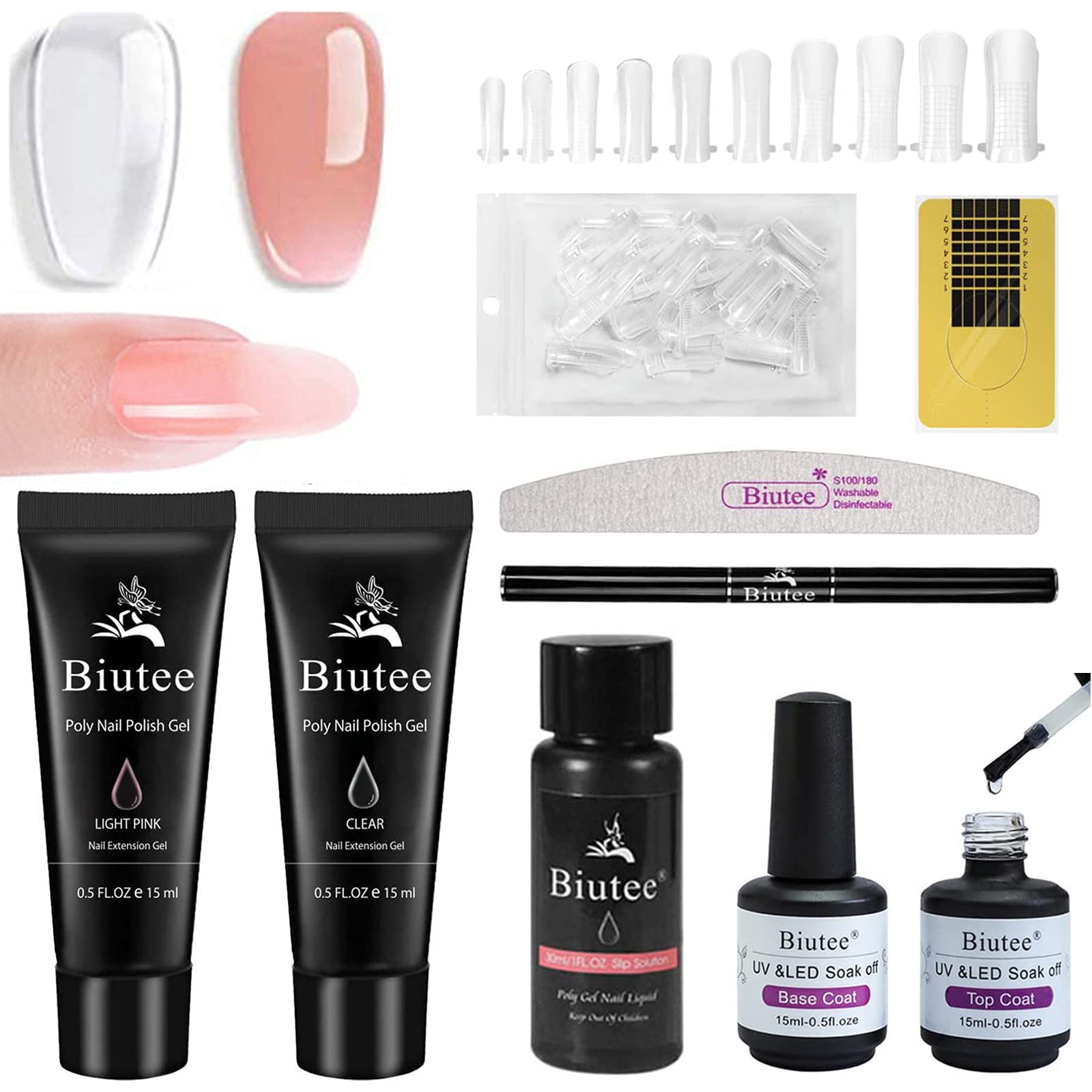Poly Nail Extension Gel Kit – 7 Colors Builder Gel with Temperature Change, Glitter, Clear & Pink for DIY Manicure at Home