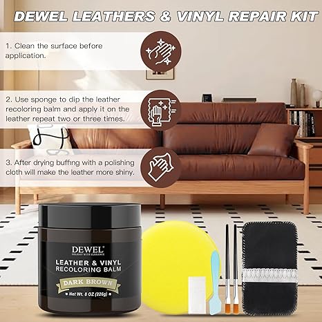 DEWEL Dark Brown Leather Repair Balm for Couches, Car Seats & Shoes