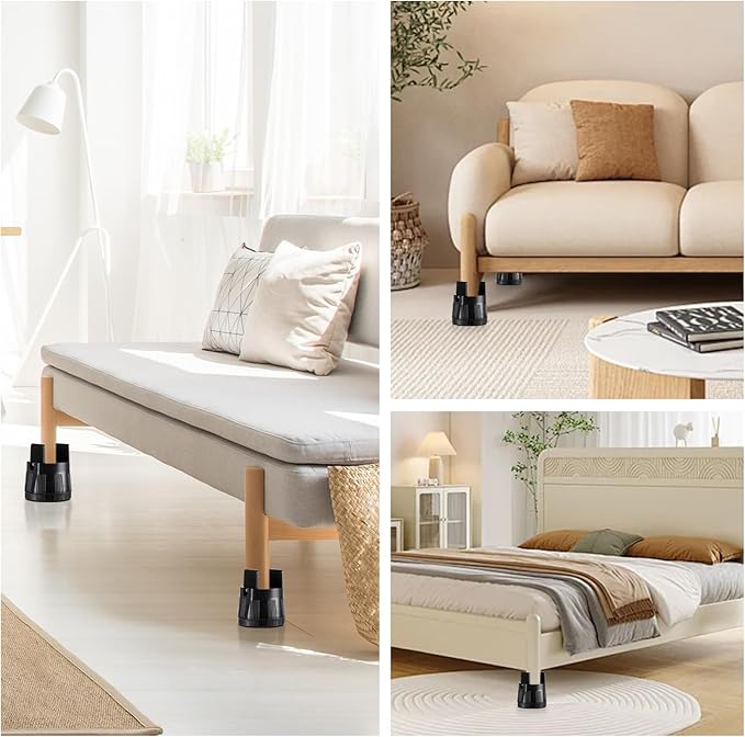 DEWEL Heavy Duty Adjustable Bed Risers 2.36-3.15" Lift 4 Pack for Furniture & Storage
