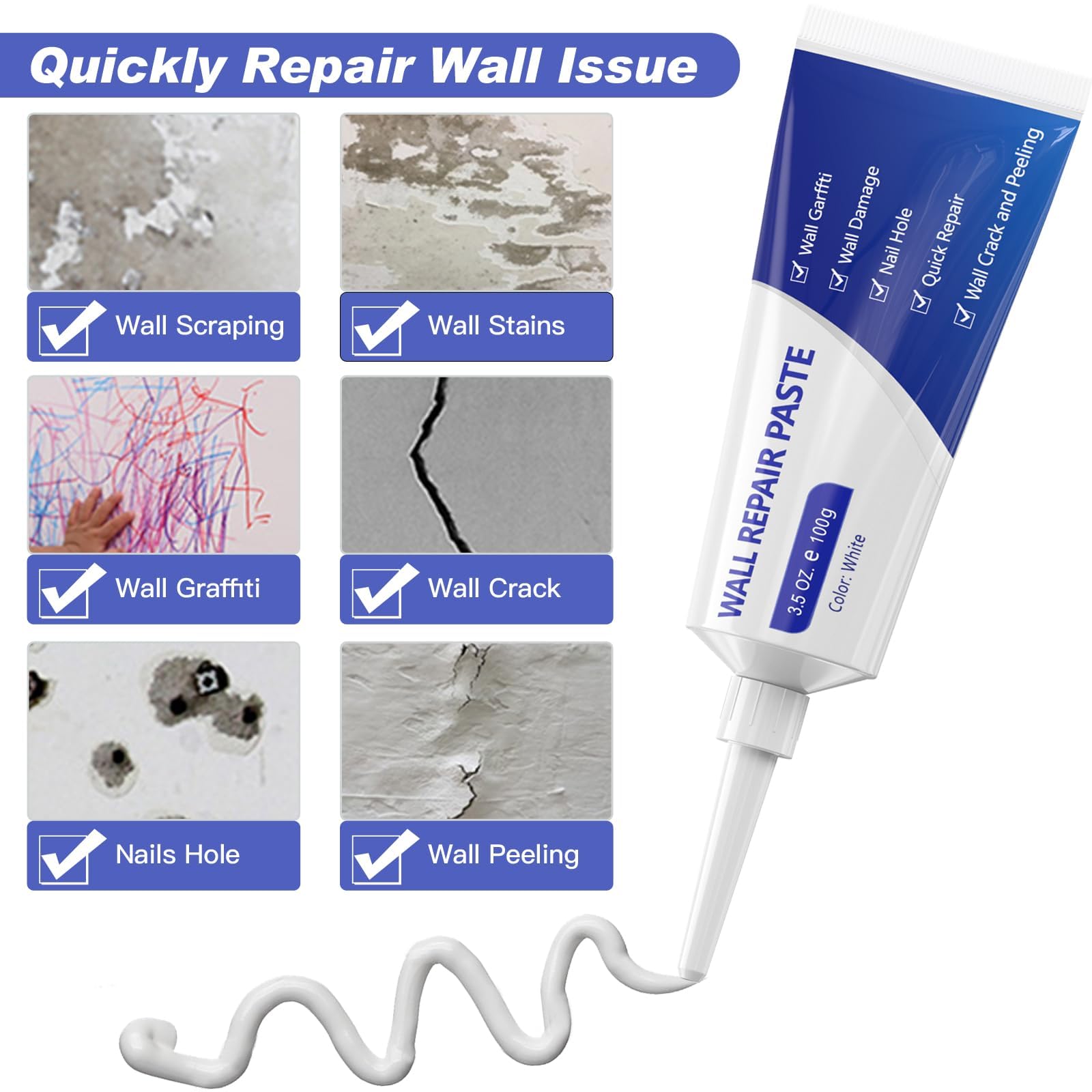 SEISSO Drywall Repair Kit, 500 g Wall Mending Agent- 2 Pack, Wall Spackle Repair Kit with Scraper, Patch for Wall Hole Filler, White Spackle Wall Repair Paste, Plaster Dent