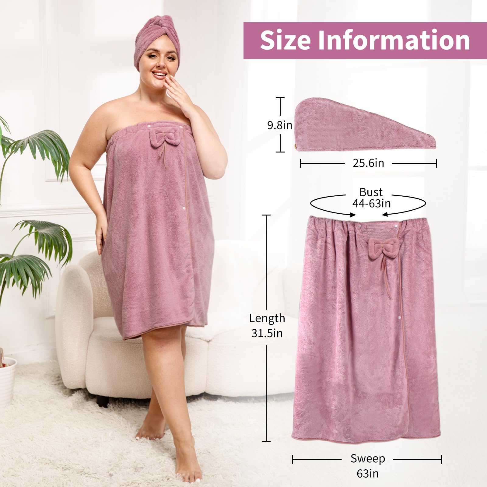 Ultra-Soft, Quick-Drying Plus Size Bath Towel & Hair Towel Set – Adjustable Shower & Spa Wrap for Women | SEISSO