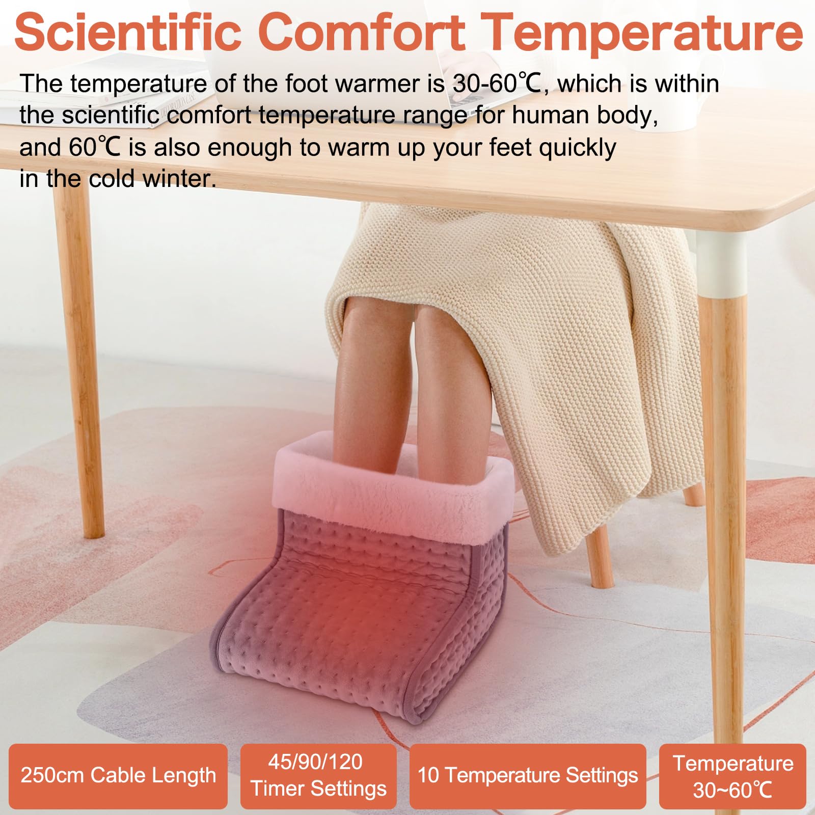 EU Plug – Double-Speed Heating Foot Warmer, 10 Adjustable Levels, Multi-Safety Protection, Washable Inner Lining | DEWEL