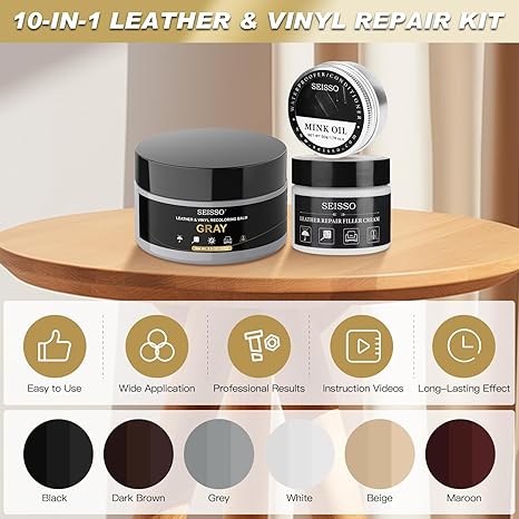 SEISSO Gray Leather Repair Kit – Furniture & Car Seat Scratch Restorer
