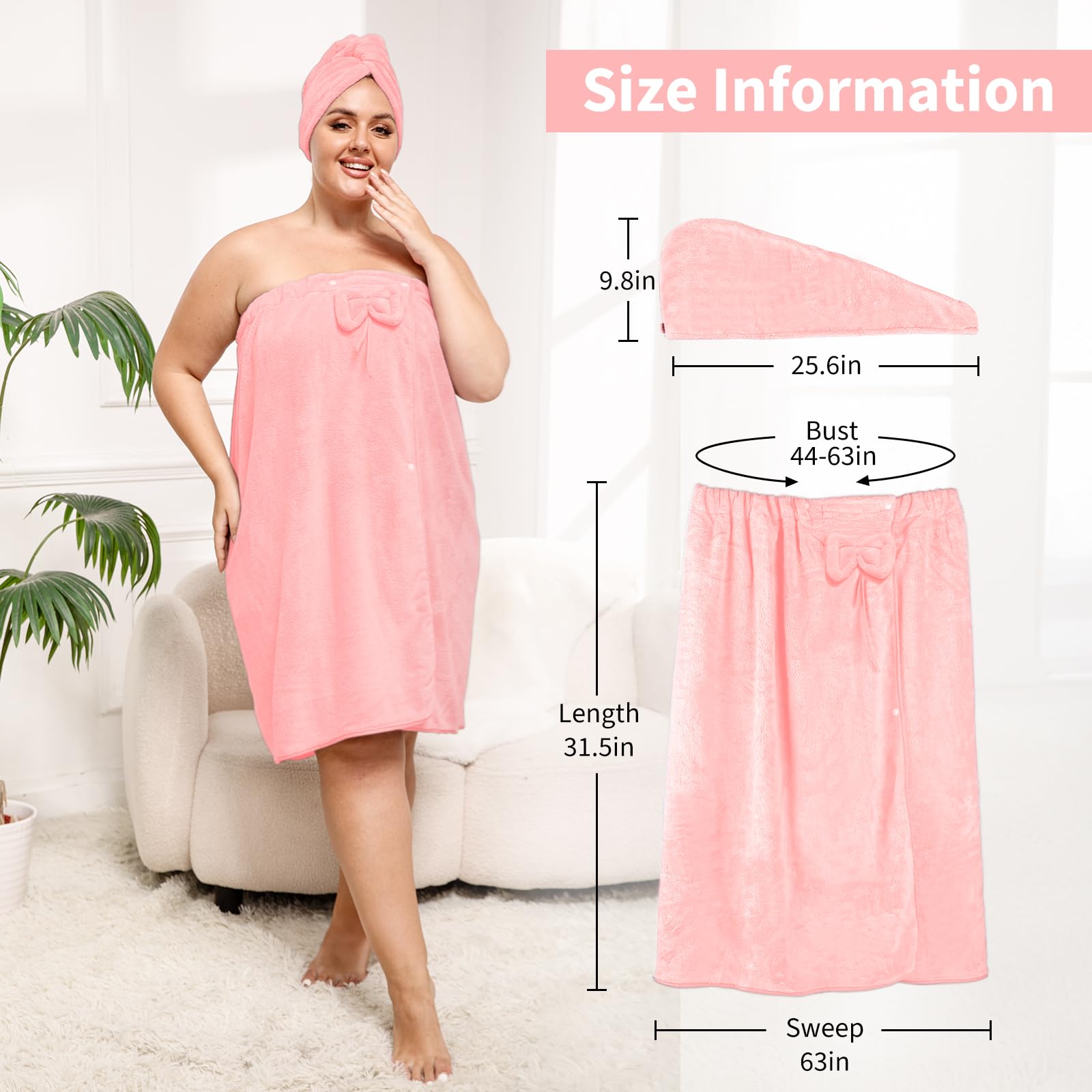 Ultra-Soft, Quick-Drying Plus Size Bath Towel & Hair Towel Set – Adjustable Shower & Spa Wrap for Women | SEISSO