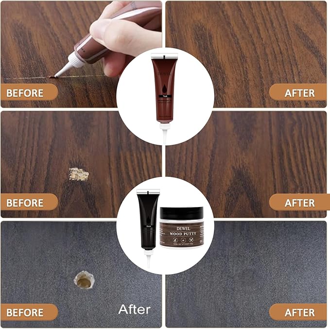 DEWEL 31 Pcs Wood Furniture Repair Kit – Fillers, Wax Sticks & Putty for Scratches