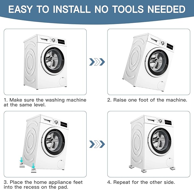 DEWEL Anti Vibration Pads for Washing Machine & Dryer, 4 Pack, 1100LB Capacity