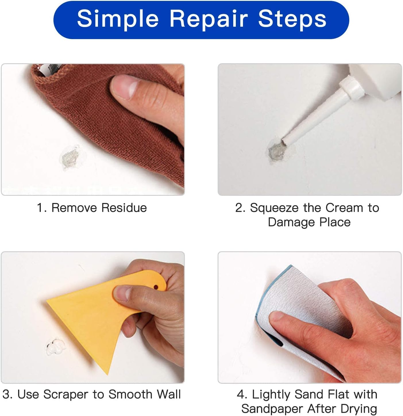SEISSO Drywall Repair Kit, 500 g Wall Mending Agent- 2 Pack, Wall Spackle Repair Kit with Scraper, Patch for Wall Hole Filler, White Spackle Wall Repair Paste, Plaster Dent