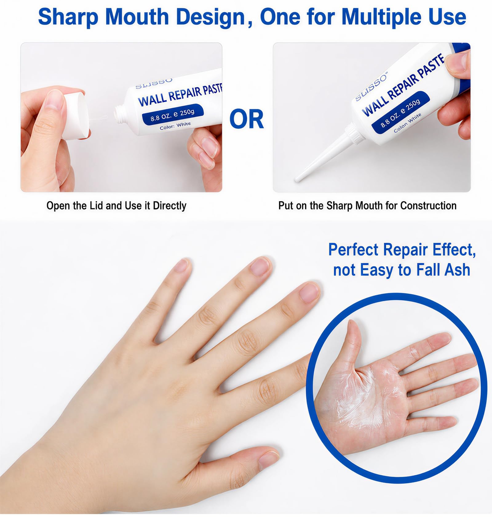 SEISSO Drywall Repair Kit, 500 g Wall Mending Agent- 2 Pack, Wall Spackle Repair Kit with Scraper, Patch for Wall Hole Filler, White Spackle Wall Repair Paste, Plaster Dent