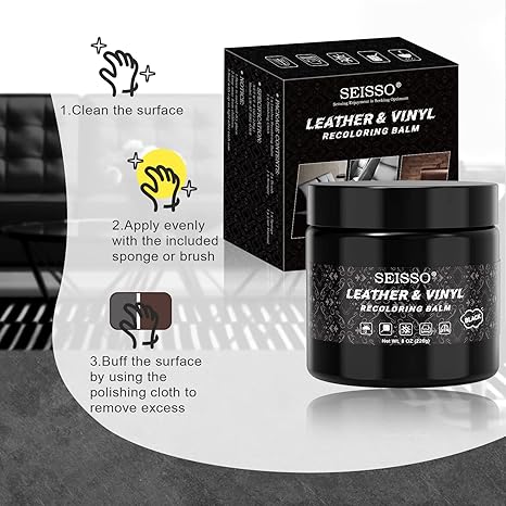 SEISSO Black Leather Repair Kit – Balm & Dye for Furniture, Couch, Car Seats, Scratch & Crack Repair