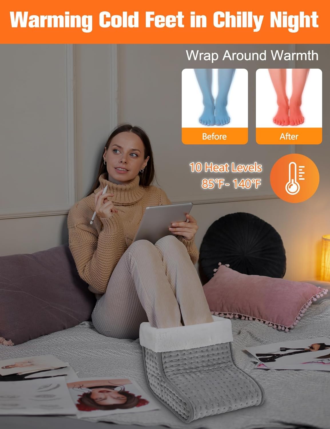 US Plug – Double-Speed Heating Foot Warmer, Adjustable 10 Levels, Multi-Safety Protection | CYFIE