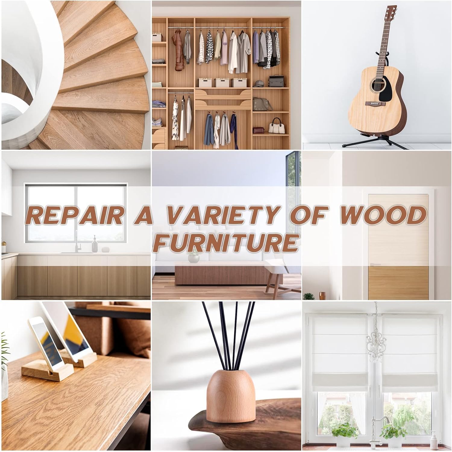 DEWEL 42PCS Wood Furniture Repair Kit – Upgrade Wood Filler, Touch Up Markers & Wax Sticks for Scratches, Cracks & Holes