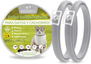 SEISSO 2 Flea Collars for Cats, Set of 2 Flea and Tick Collar with 6-8 Months Protection, Anti-Parasitic Collar 34.5 cm Adjustable for Small Dogs and Cats, Grey