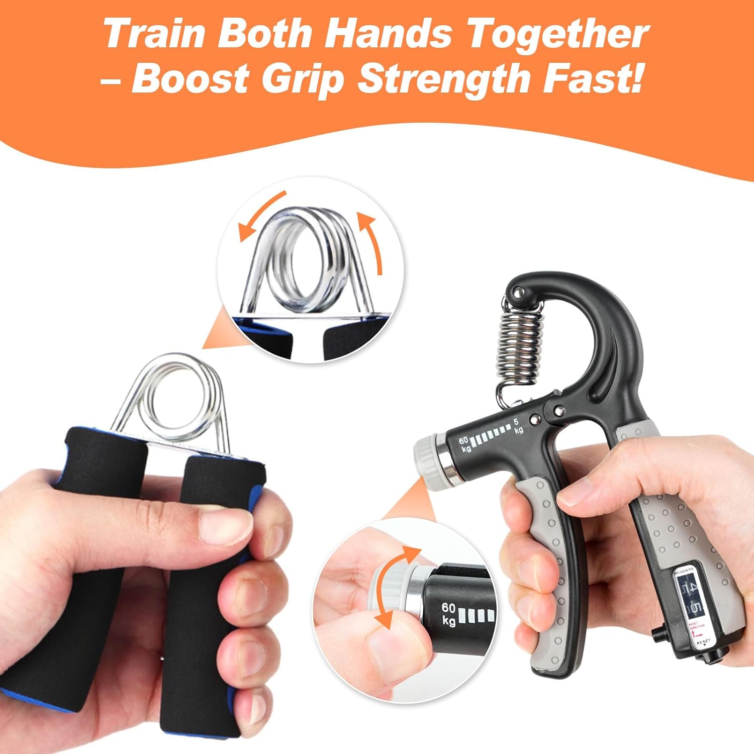 CYFIE Grip Strength Trainer Kit (6 Pack), 2 Forearm Strengthener with Adjustable, Finger Strengthener, Finger Exerciser, Stress Relief Ball & Grip Ring for Workout, Muscle Building and Recovery