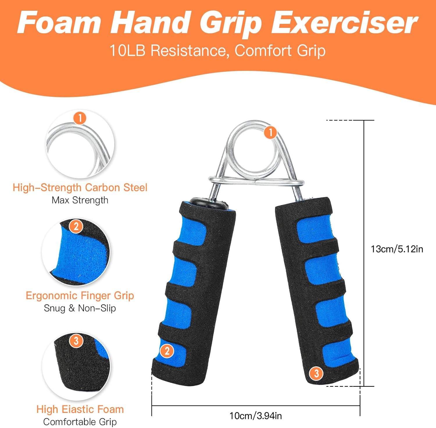 CYFIE Grip Strength Trainer Kit (6 Pack), 2 Forearm Strengthener with Adjustable, Finger Strengthener, Finger Exerciser, Stress Relief Ball & Grip Ring for Workout, Muscle Building and Recovery