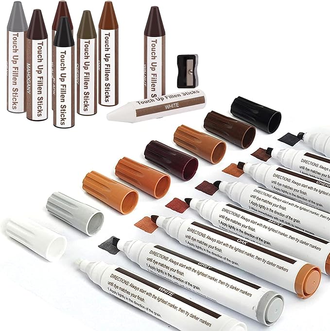 SEISSO Furniture Repair Kit - 17PCS Wood Markers & Wax Sticks for Scratches & Stains
