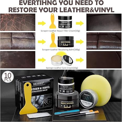 SEISSO Dark Brown Leather & Vinyl Repair Kit for Furniture & Car Seats