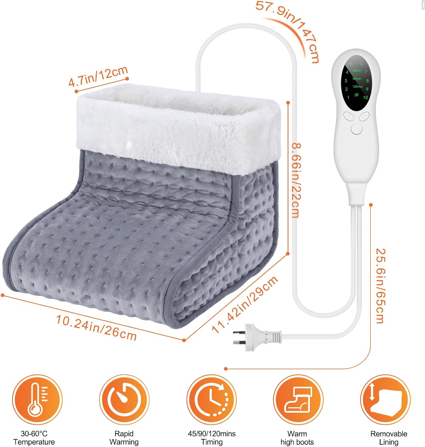 AU Plug – Double-Speed Heating Foot Warmer, 10 Heat Levels, 3 Timers, Multi-Safety Protection, Cozy All Day | DEWEL