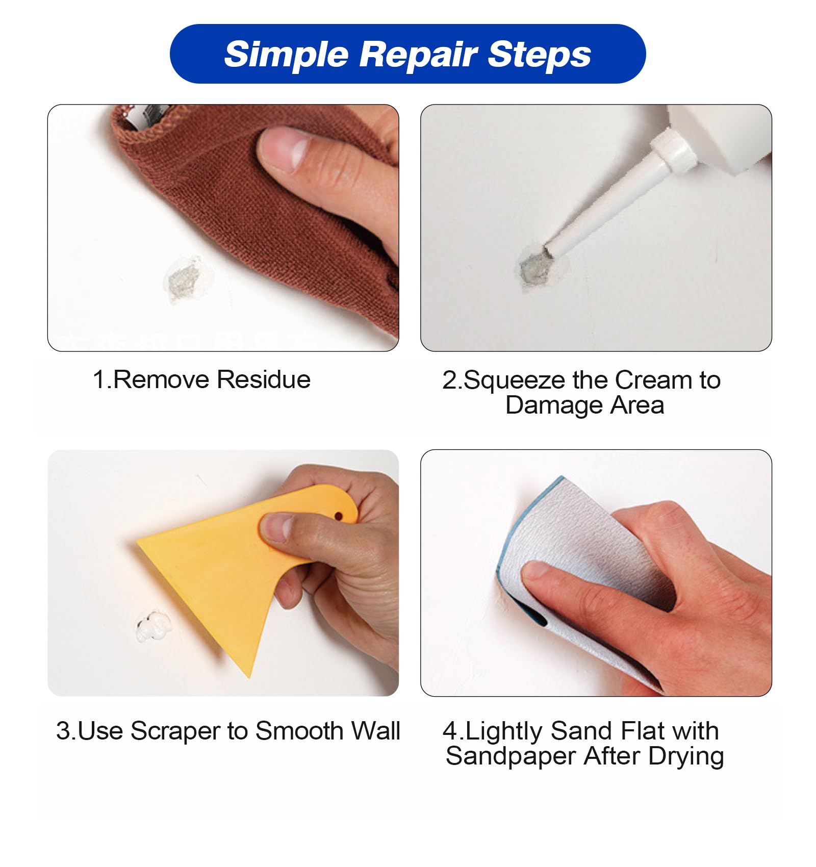 SEISSO Drywall Repair Kit, 500 g Wall Mending Agent- 2 Pack, Wall Spackle Repair Kit with Scraper, Patch for Wall Hole Filler, White Spackle Wall Repair Paste, Plaster Dent