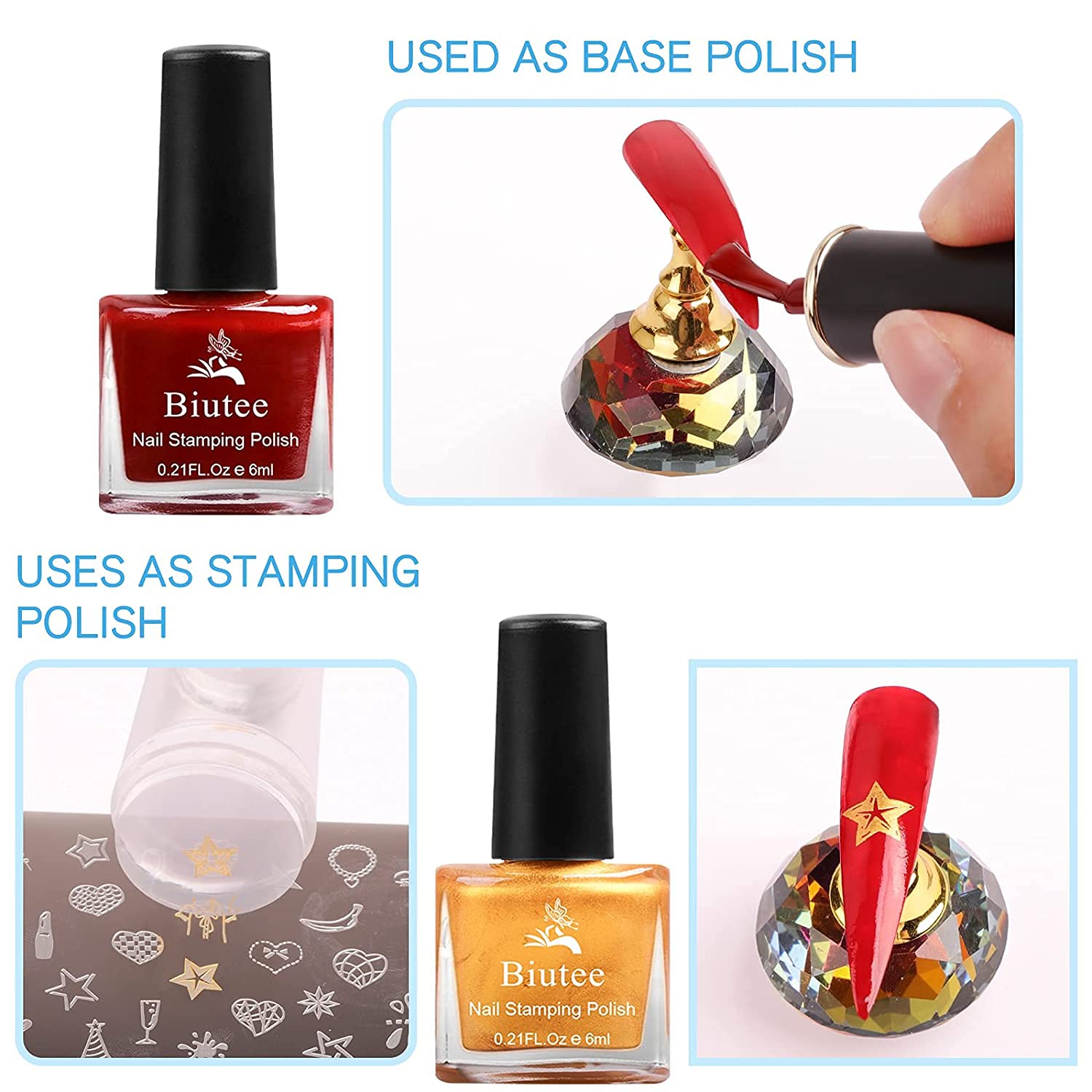 Biutee Nail Stamping Polish – 12 Colors Air Dry Nail Art Polish Set for Stamping Plates, Holiday Manicure Kit