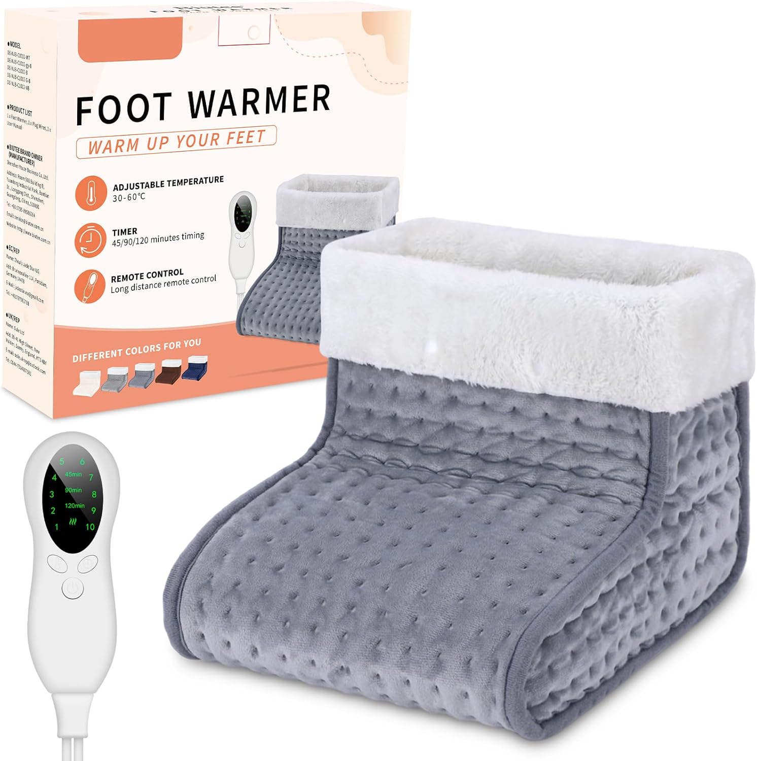 AU Plug – Electric Foot Warmer for Home & Office, Fast Heating, 10 Heat Levels, 3 Timers, Auto Shut-Off, Washable Lining