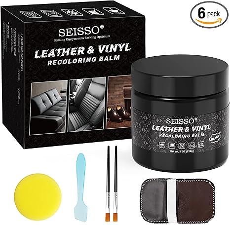 SEISSO Black Leather Repair Kit – Balm & Dye for Furniture, Couch, Car Seats, Scratch & Crack Repair
