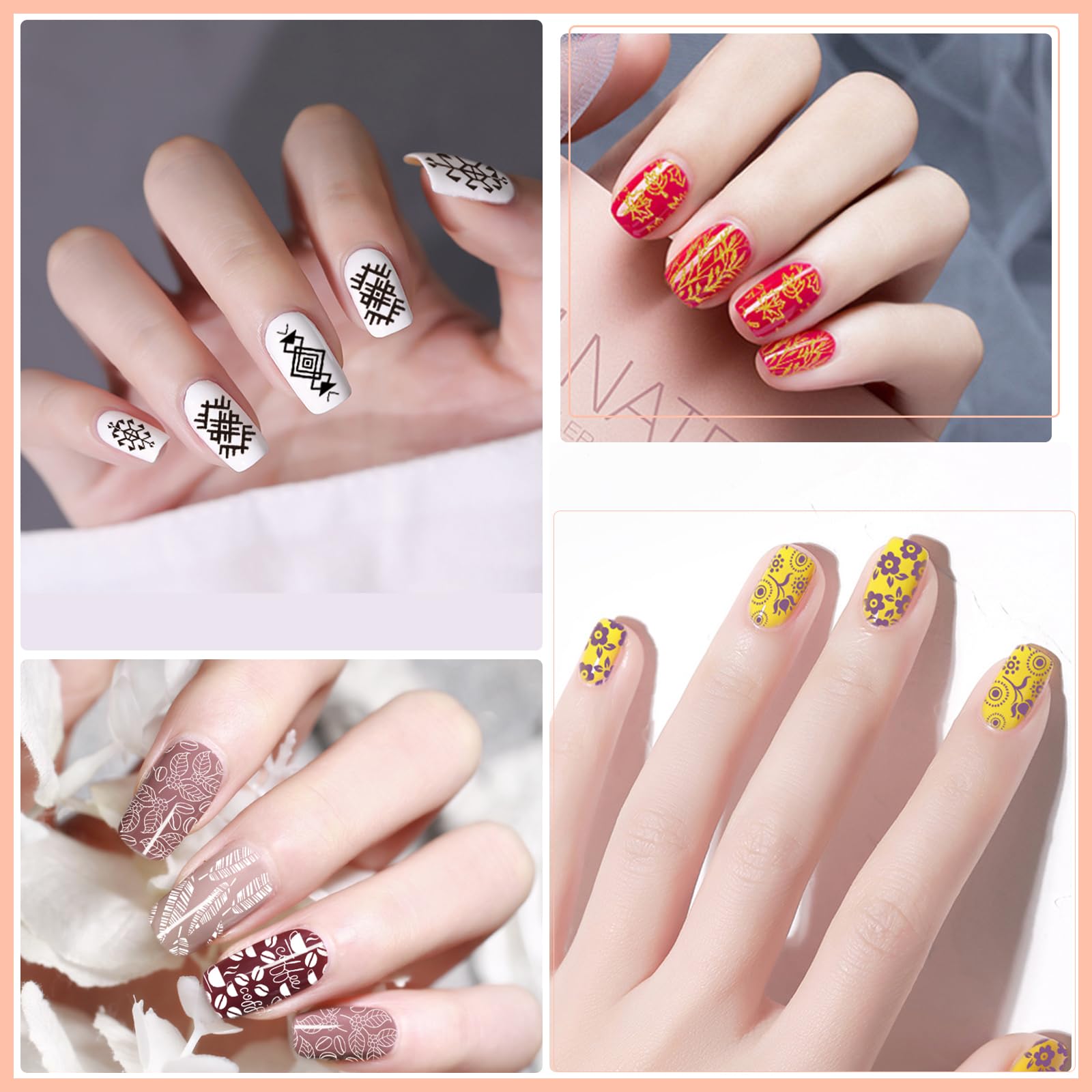 SEISSO 8 Colors Nail Stamping Polish Kit, Stamper & Templates, Peel Off Latex, Base & Top Coat, DIY Manicure Gift Set