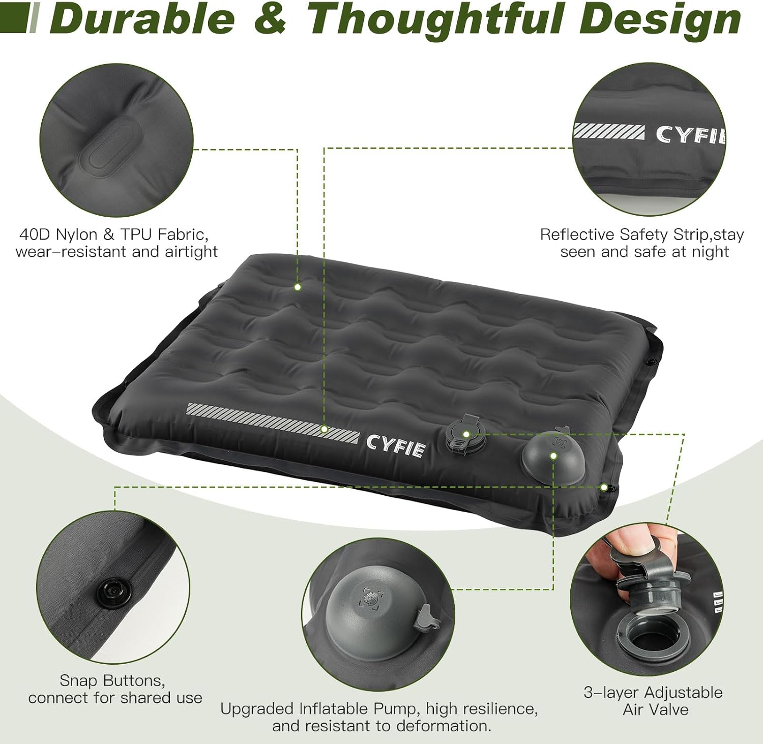 Cyfie Inflatable Seat Cushion for Travel, Portable Stadium Seat | 2.8" thick inflatable cushion, lightweight, water-resistant, ideal as an airplane seat cushion, camping pad and outdoor seat