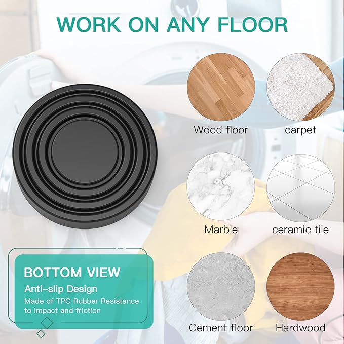 DEWEL Anti-Vibration Pads for Washer & Dryer, Shock & Noise Cancelling, Stabilizer Mat