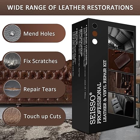 SEISSO Leather & Vinyl Repair Kit with Dye & Mink Oil for Furniture & Car Seats