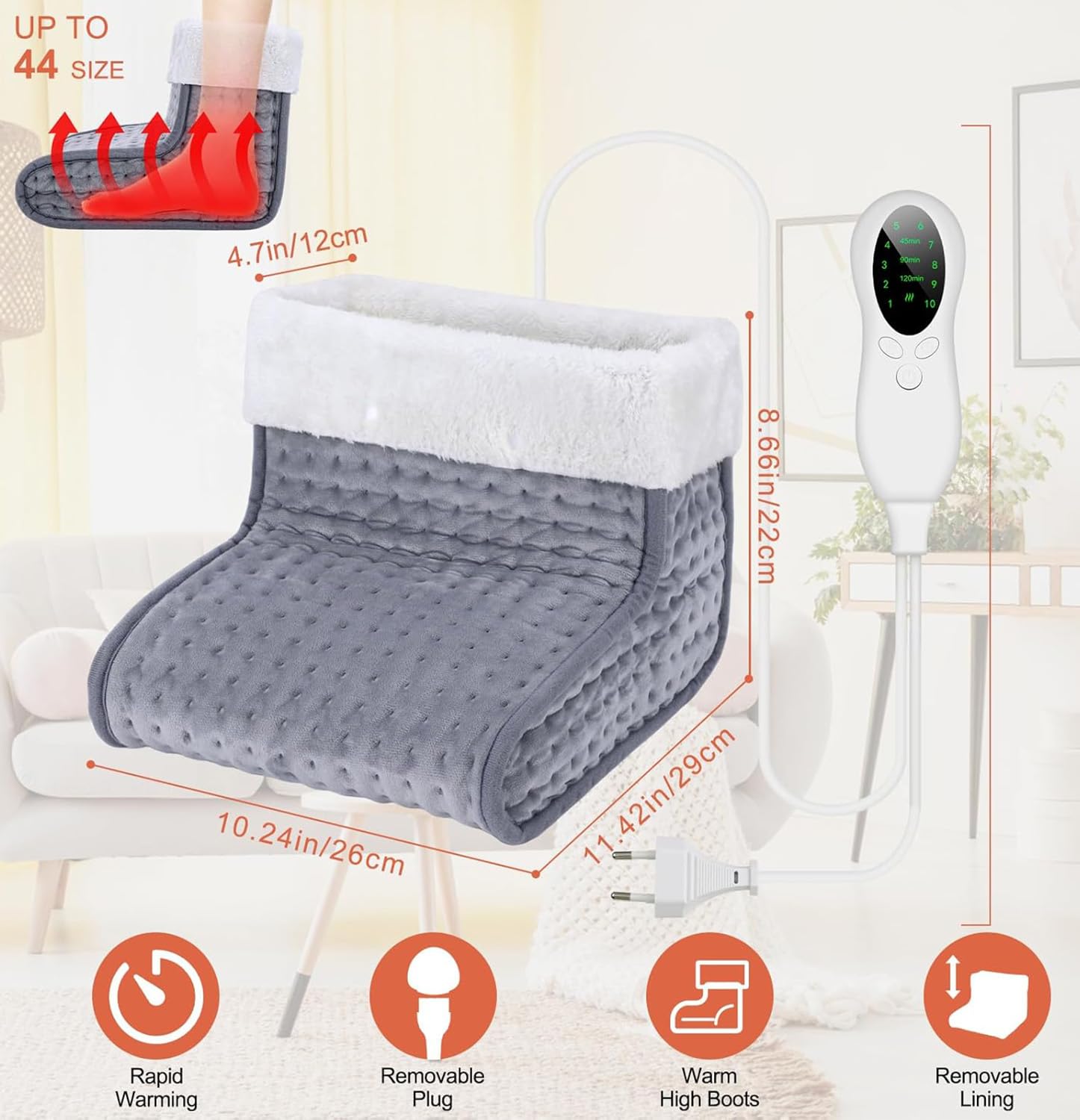 EU Plug – Double-Speed Heating Foot Warmer, 10 Adjustable Levels, Multi-Safety Protection, Washable Inner Lining | DEWEL