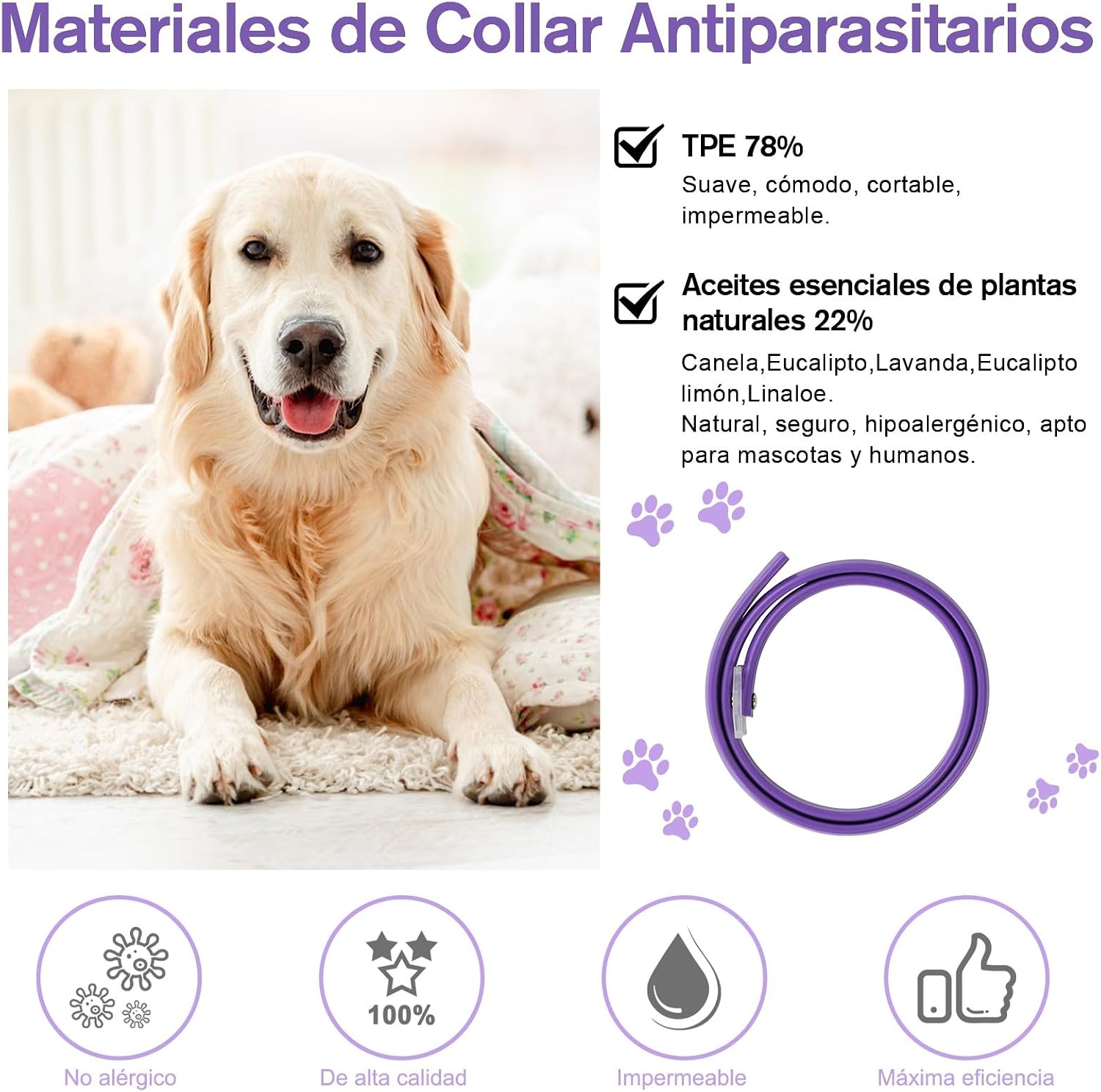 SEISSO Flea Collar for Dogs, Flea and Tick Collars with 6-8 Months Protection, 25" Adjustable Anti-Parasitic Control for Large Medium and Small Dogs, Purple