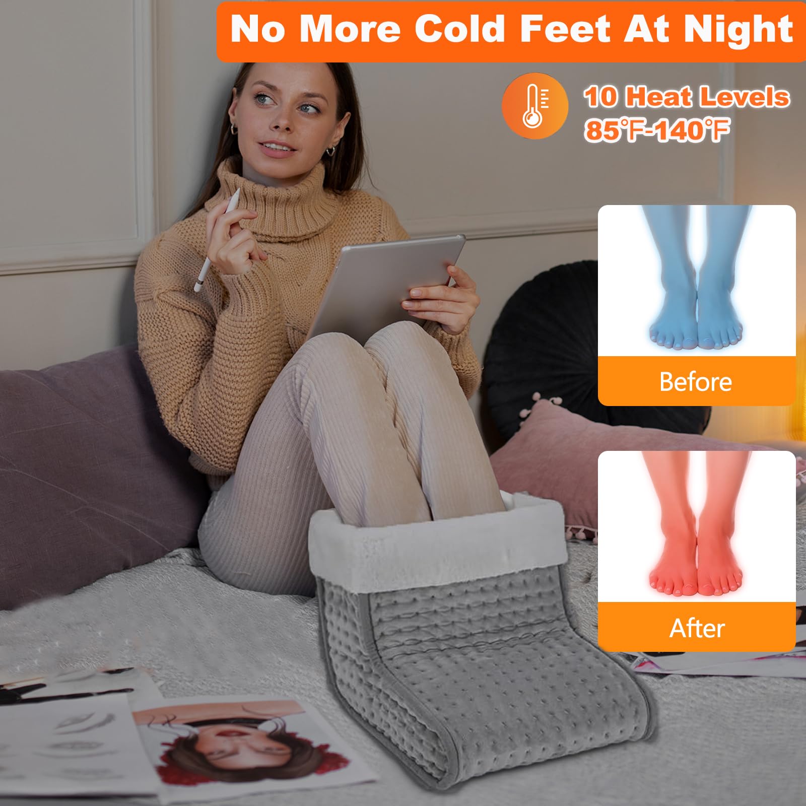 US Plug – Double-Speed Heating Foot Warmer, Adjustable 10 Levels, Multi-Safety Protection | CYFIE