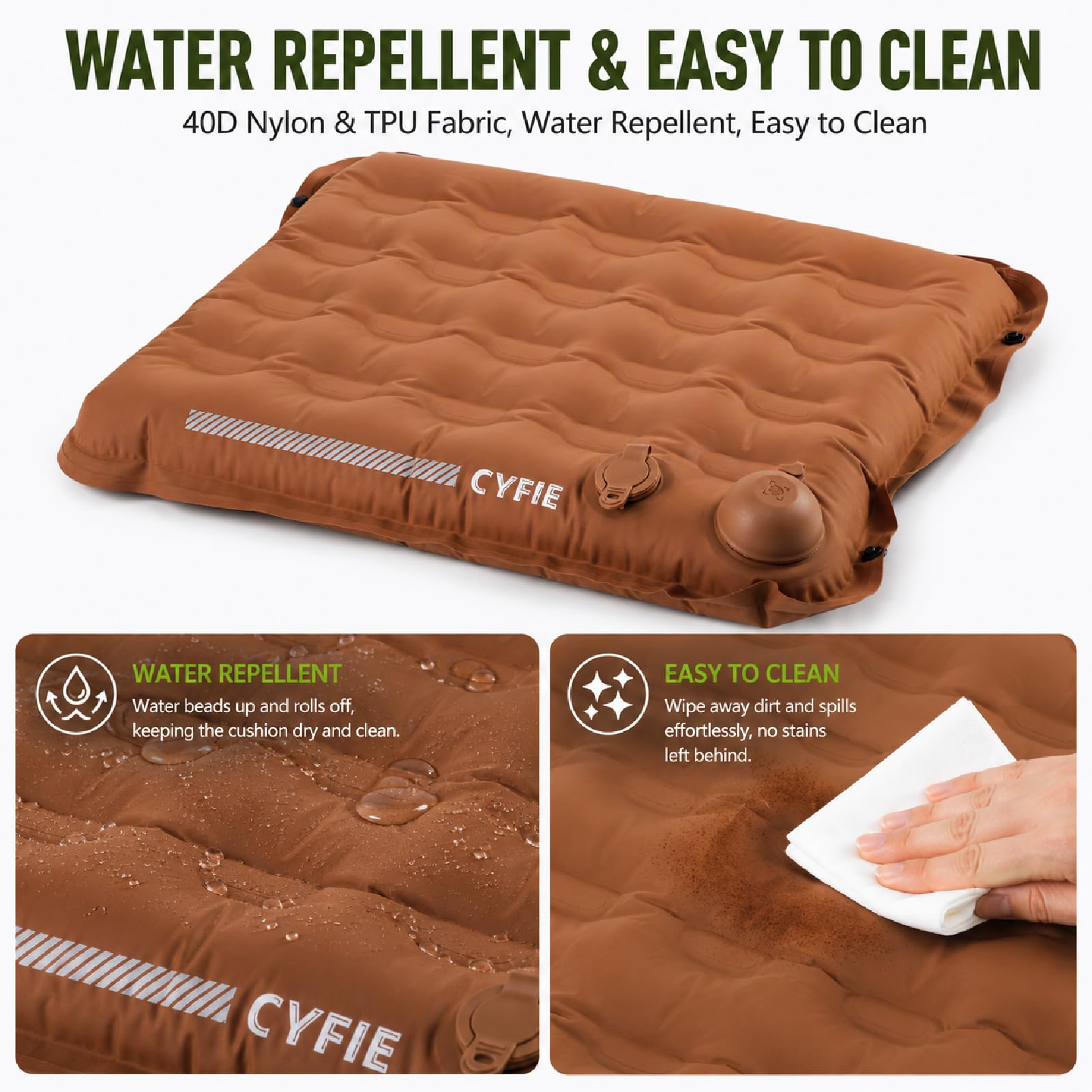 Cyfie Inflatable Seat Cushion for Travel, Portable Stadium Seat | 2.8" thick inflatable cushion, lightweight, water-resistant, ideal as an airplane seat cushion, camping pad and outdoor seat