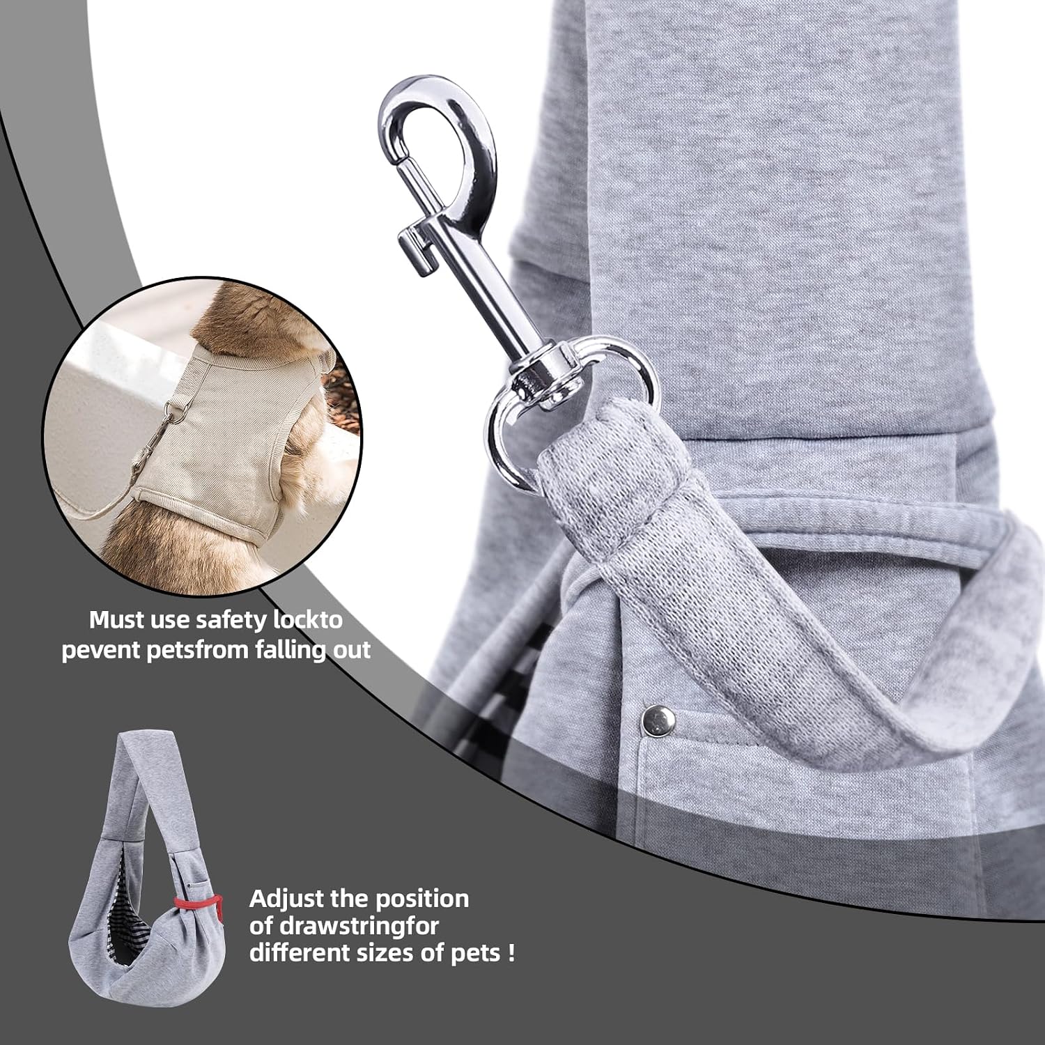SEISSO Reversible Cat Dog Sling Carrier, Safety buckle, Storage Pocket, Machine Washable for Travel