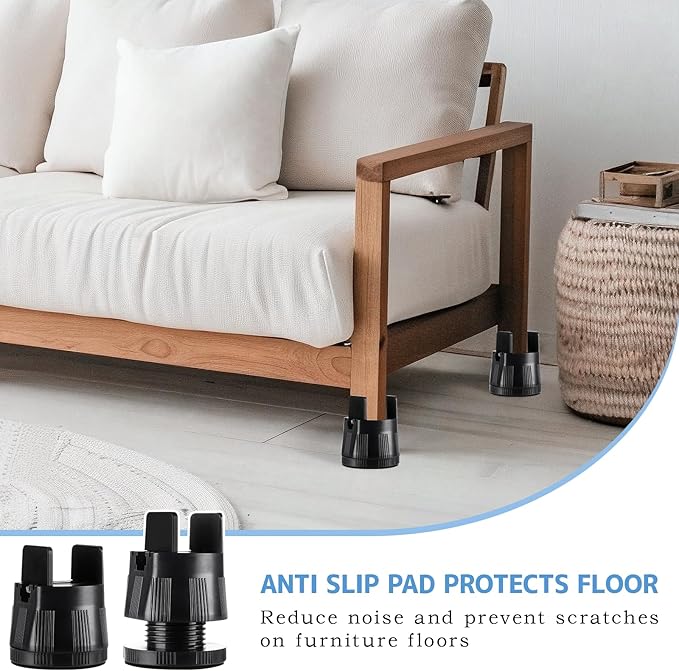 DEWEL Heavy Duty Adjustable Bed Risers 2.36-3.15" Lift 4 Pack for Furniture & Storage