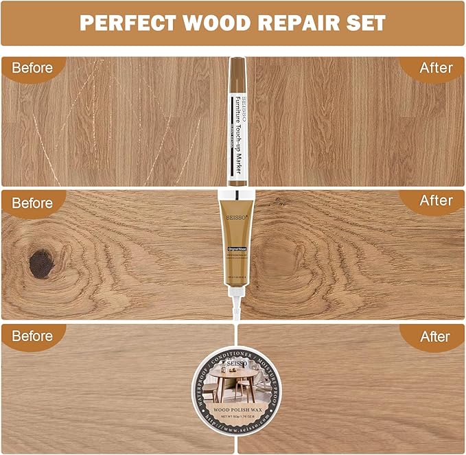 SEISSO Wood Furniture Repair Kit 39 Sets-12 Colors Wood Fillers with Fillers & Markers
