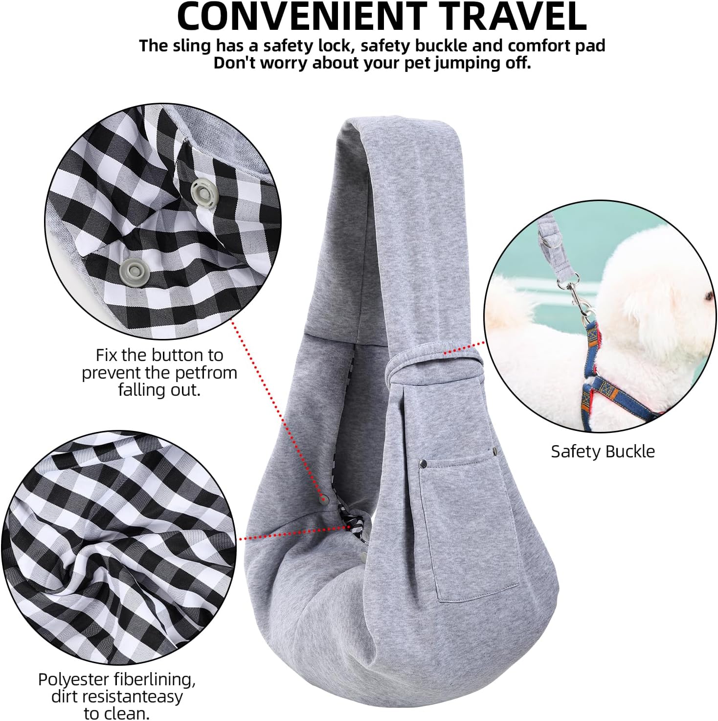 SEISSO Reversible Cat Dog Sling Carrier, Safety buckle, Storage Pocket, Machine Washable for Travel