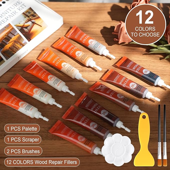 SEISSO 12 Colors Wood Furniture Repair Kit – Scratch Filler & Touch Up