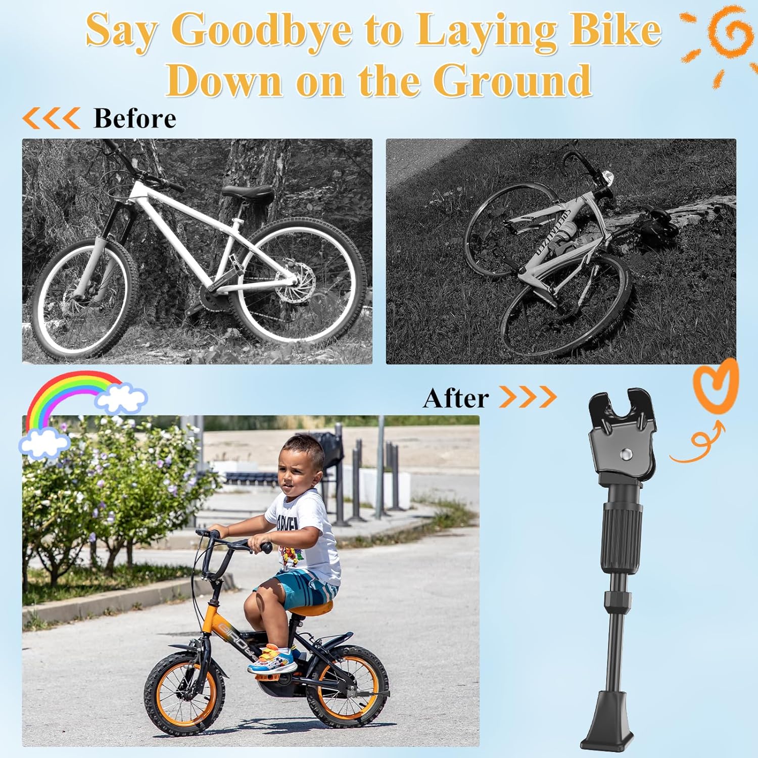 SEISSO Adjustable Kids Bike Kickstand, Rear Mount for 12"-20" Wheels