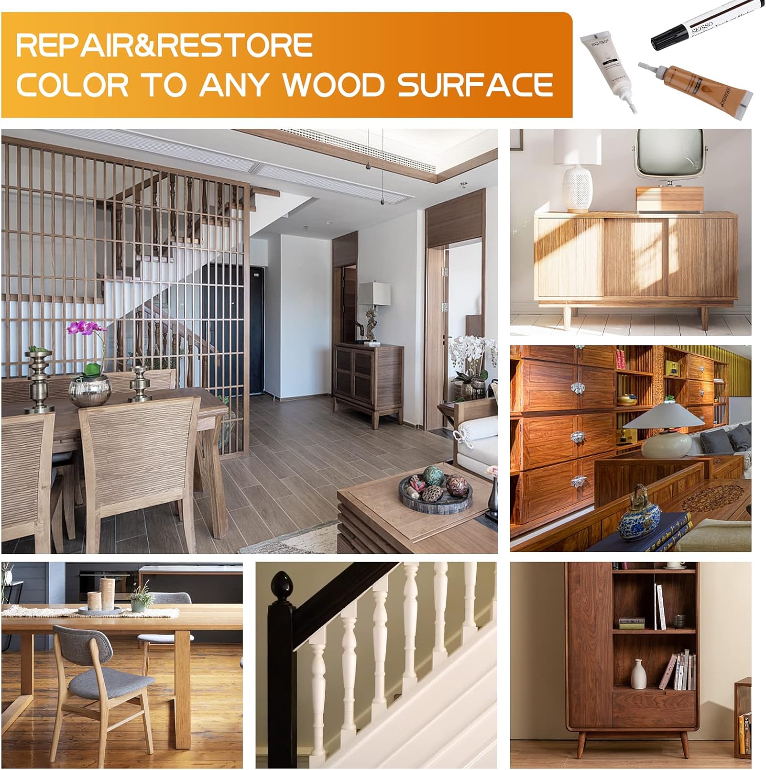 SEISSO Wood Furniture Repair Kit – 28pcs Fillers & Markers for Scratches & Cracks