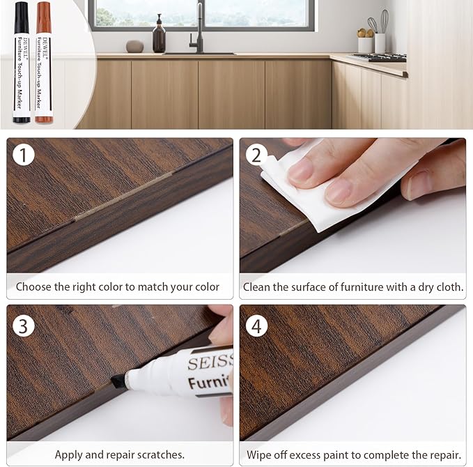 SEISSO Wood Furniture Repair Kit – 28pcs Fillers & Markers for Scratches & Cracks